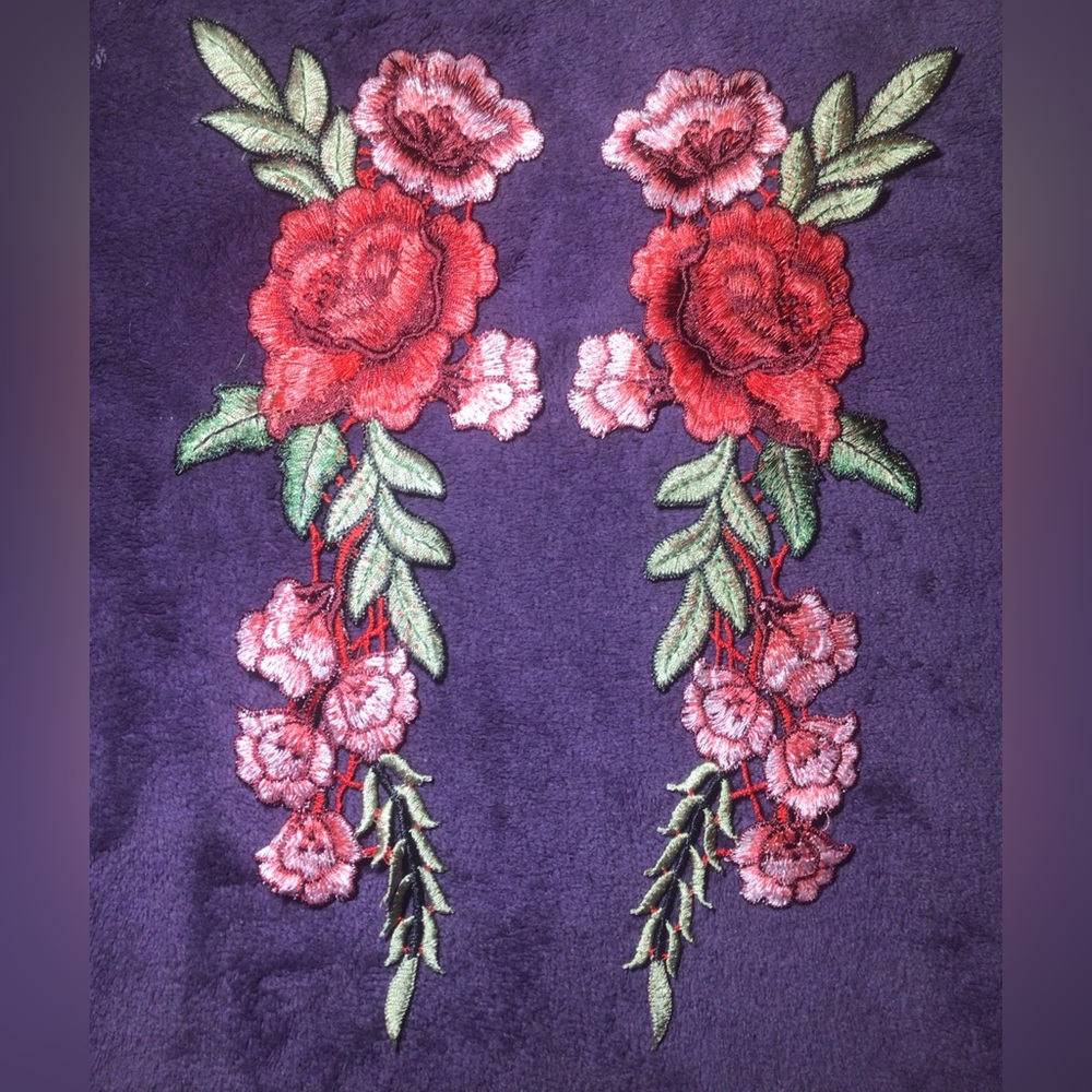 #13 Red Roses floral embroidery SEW ON patch flowers
